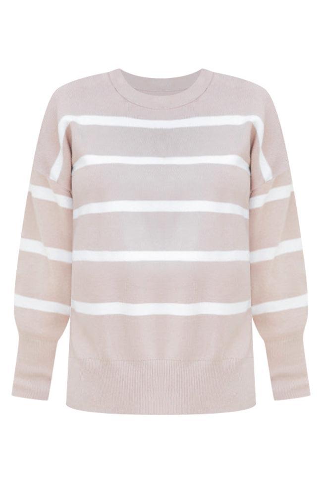 Crushing On You Tan Striped Crew Neck Sweater Product Image