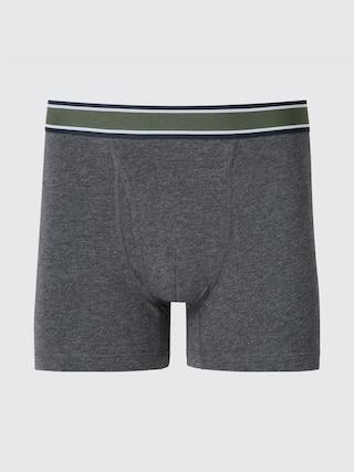 Mens Cotton Waist Striped Boxer Briefs with Deodorizing Dark Gray Small UNIQLO US Product Image