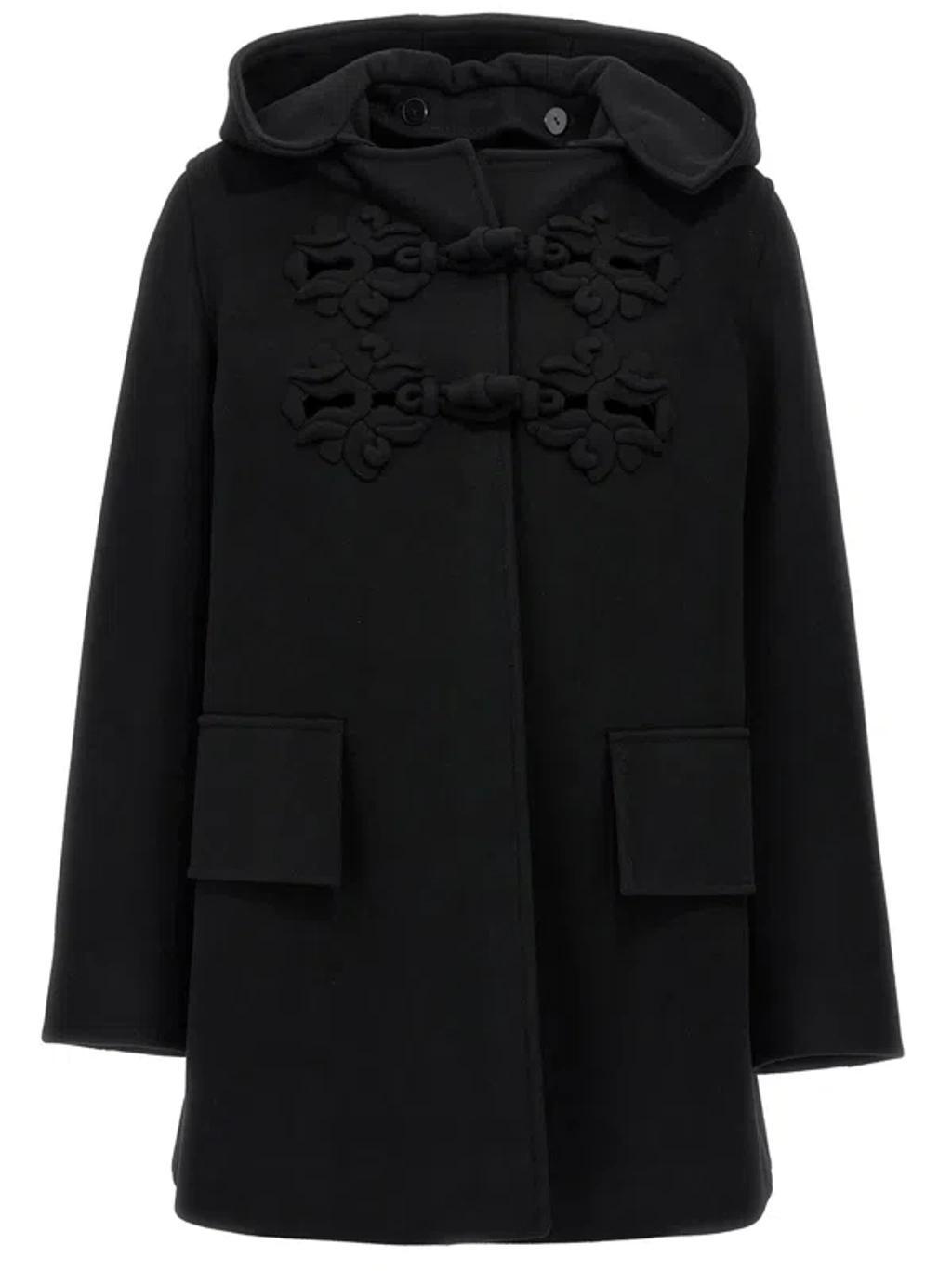 VALENTINO Garavani Embellished Compact Virgin Wool Coat In Black Product Image