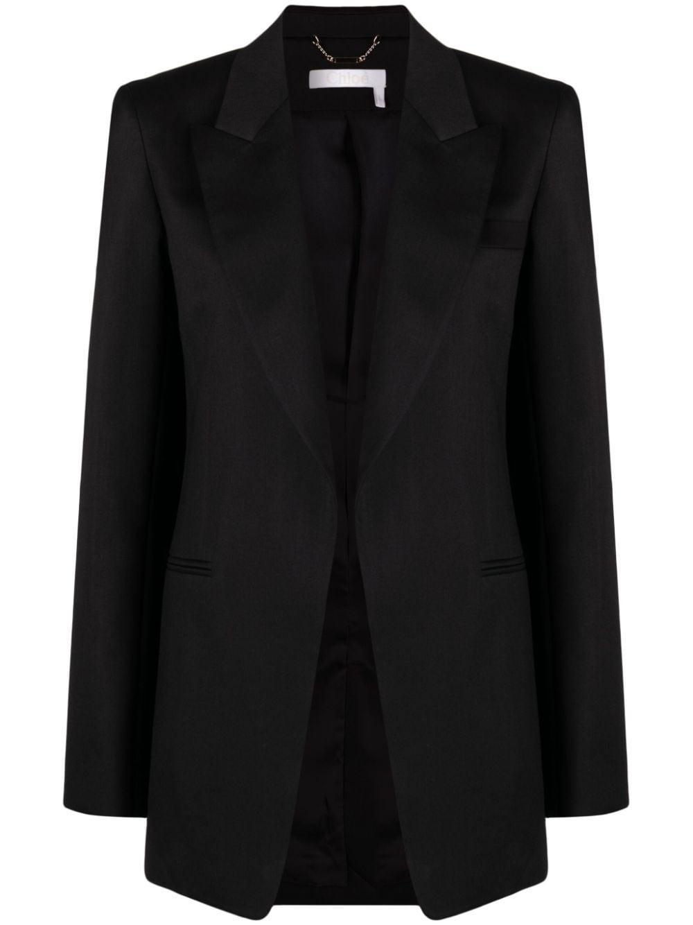 Chloè Single Breasted Silk Blend Wool Jacket In Black Product Image