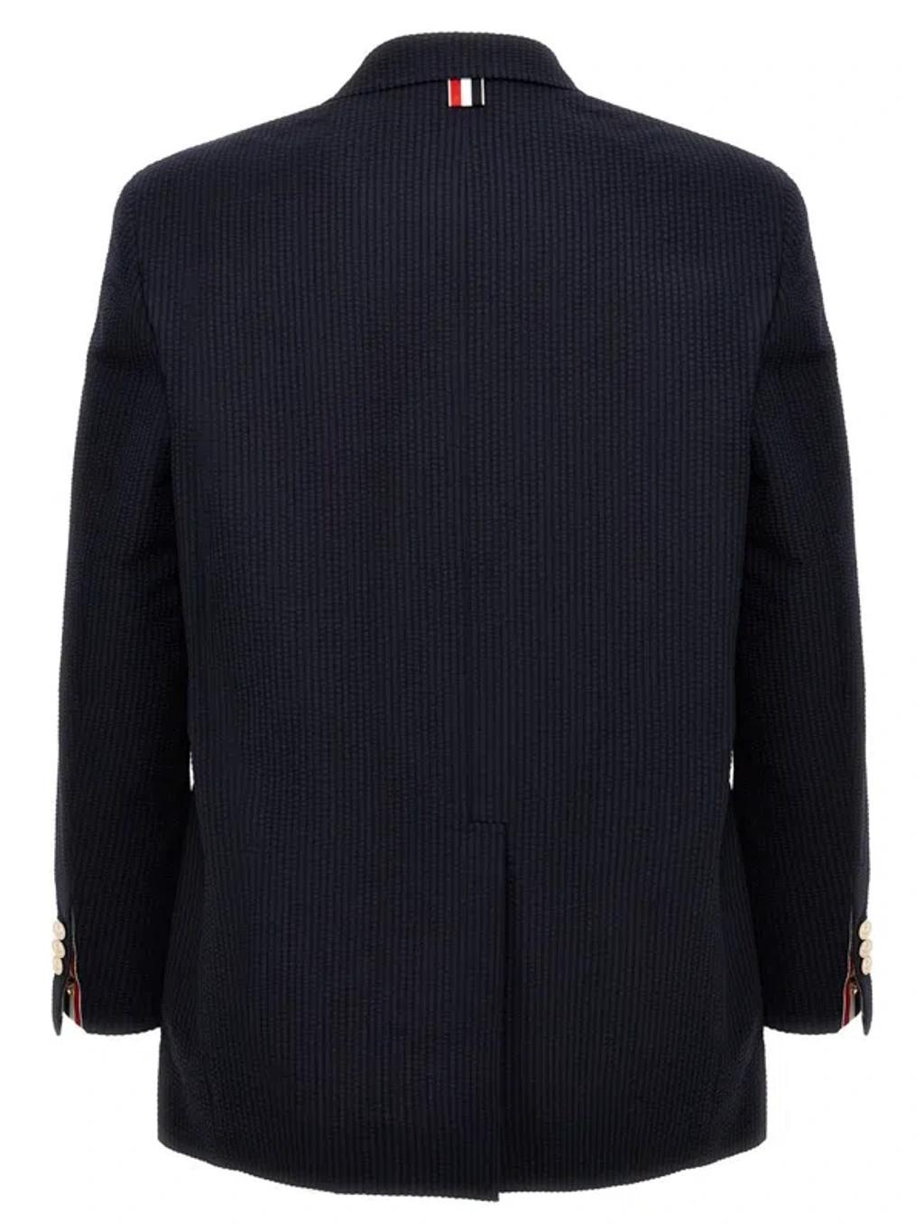 THOM BROWNE Single-breasted Seersucker Blazer In Blue Product Image