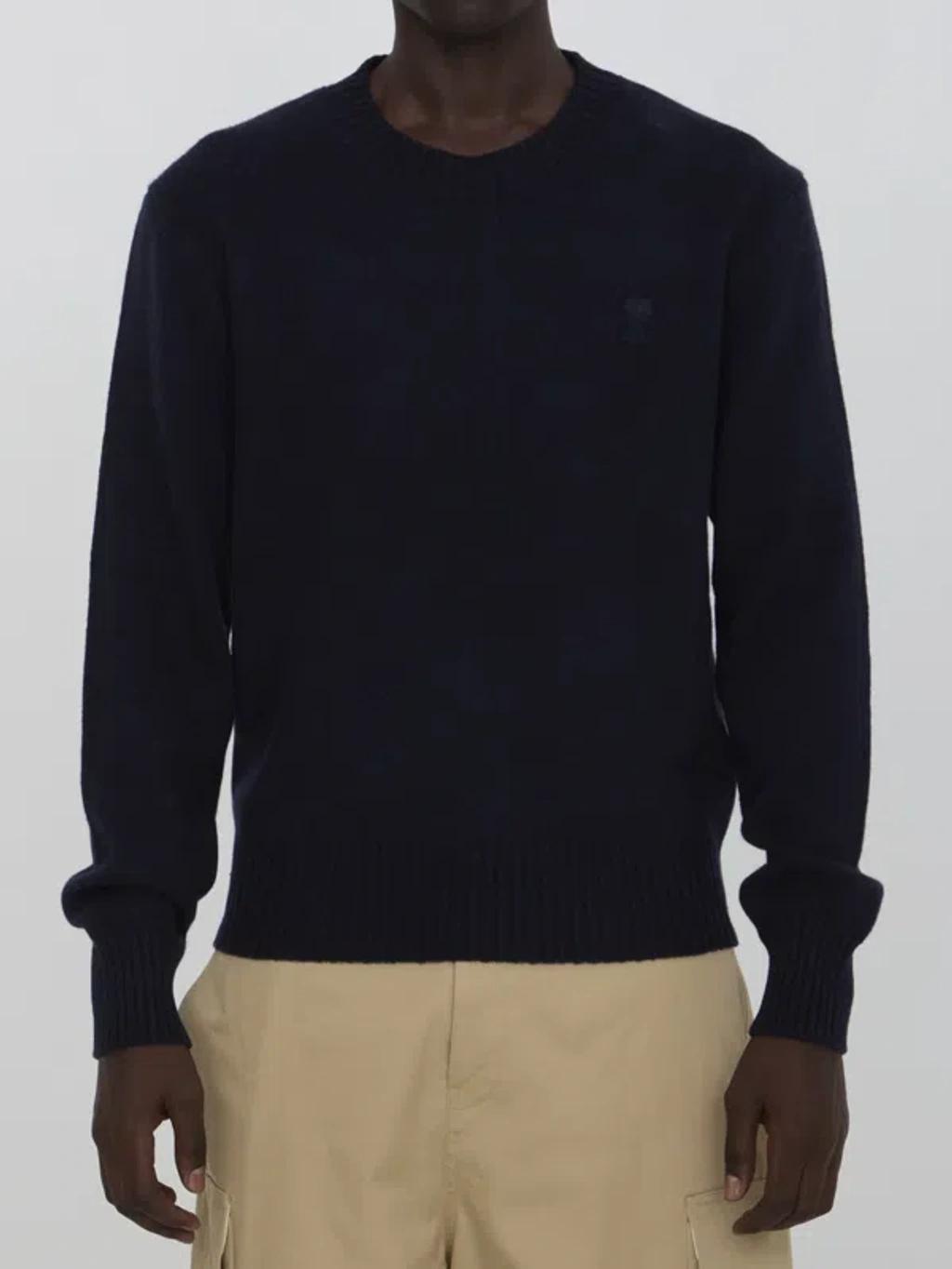 Ami Paris Ami De Coeur Crewneck Jumper In Blue Product Image