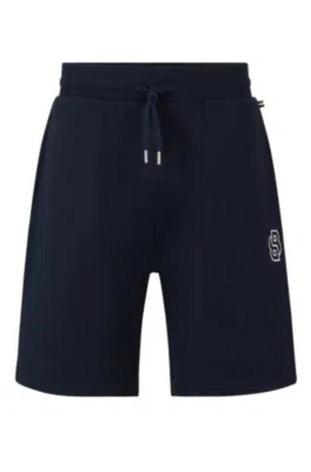 HUGO BOSS Cotton-terry Shorts With Double Monogram And Drawstring In Dark Blue Product Image