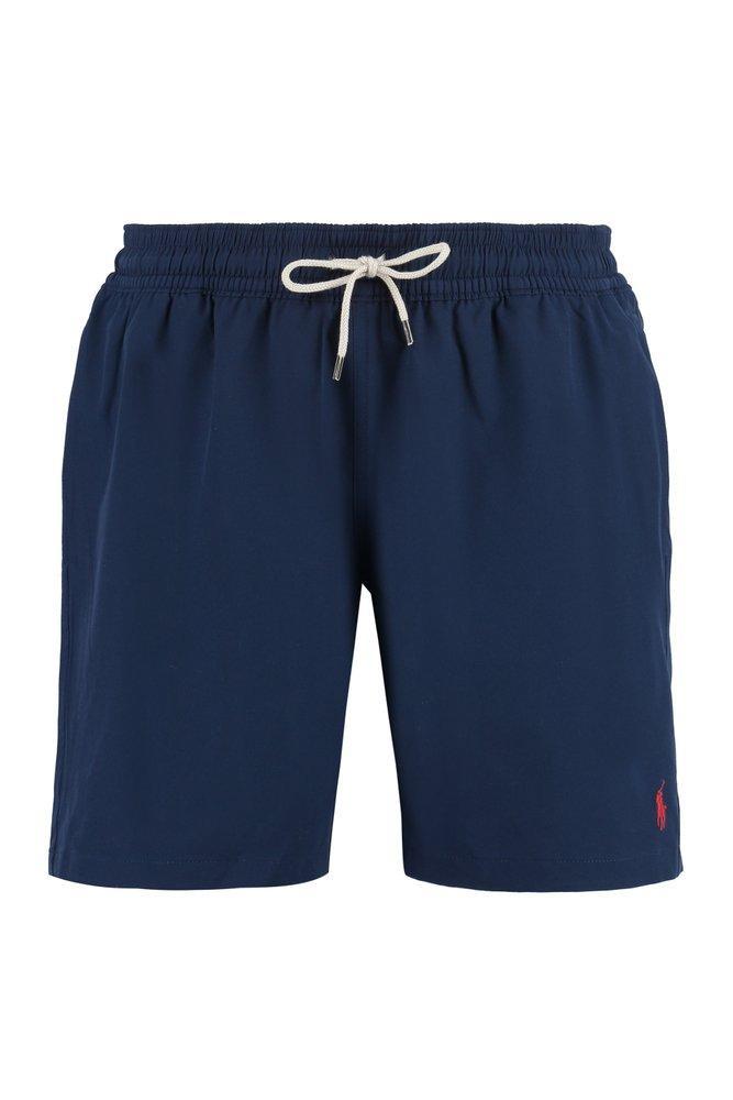 Logo Embroidered Swim Trunks In Blue Product Image