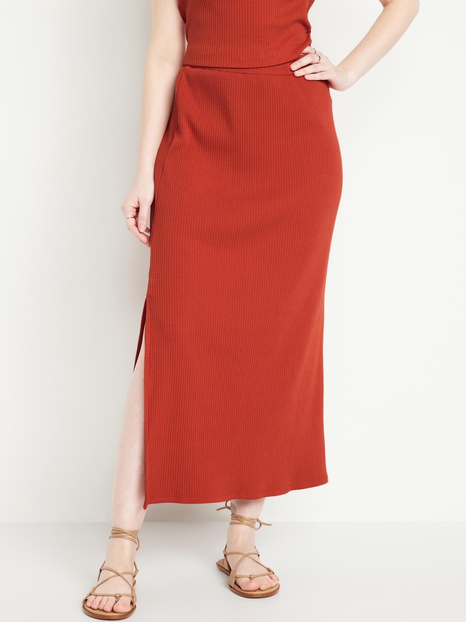 High-Waisted Rib-Knit Maxi Skirt for Women Product Image