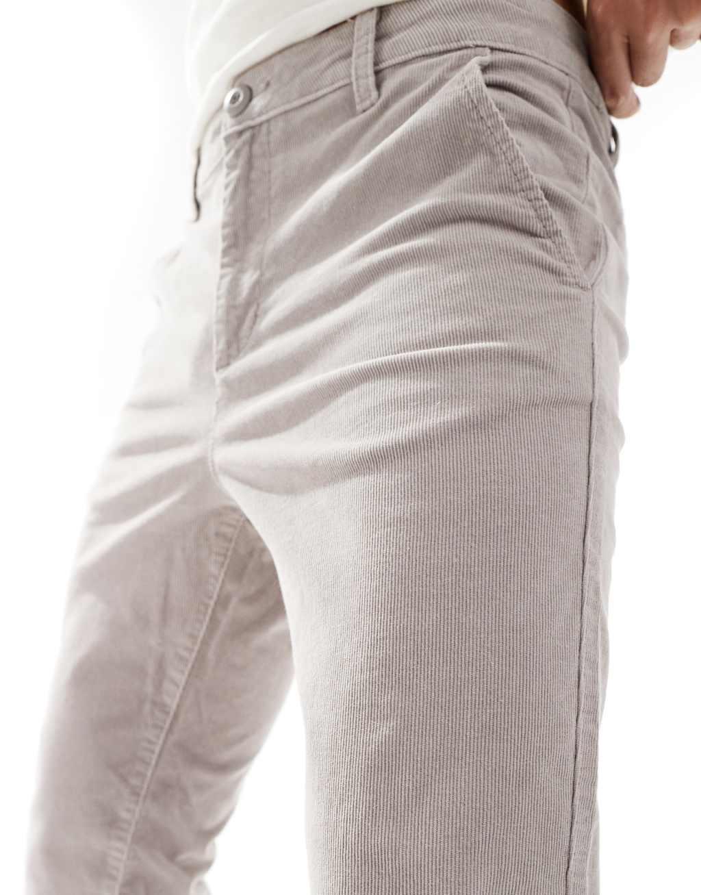 ASOS DESIGN slim fit corduroy pants in gray Product Image