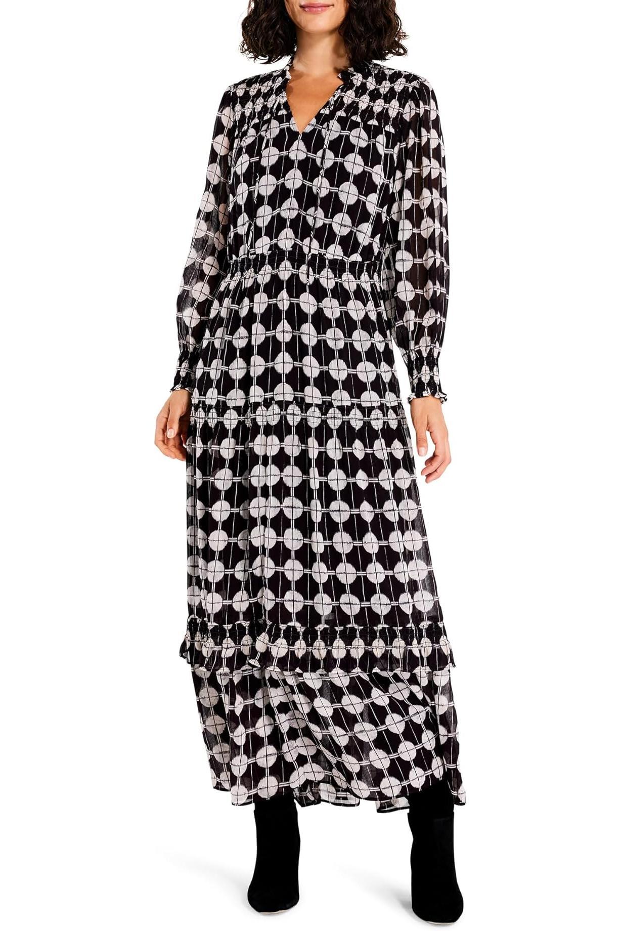 Chiffon Dot Dress- Black Multi Product Image