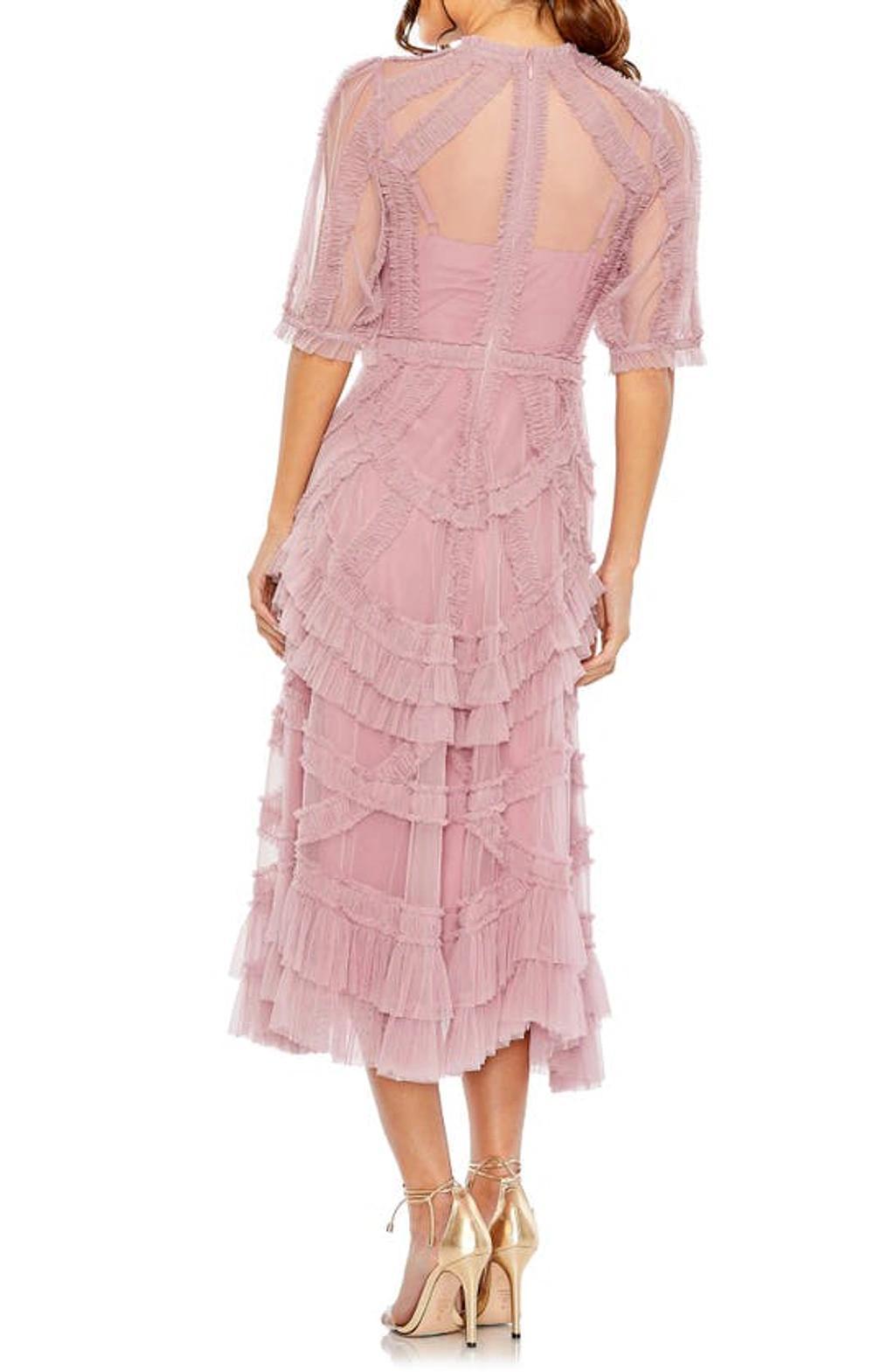 Women's High-neck Gathered Tulle Midi-dress In Antique Rose Product Image