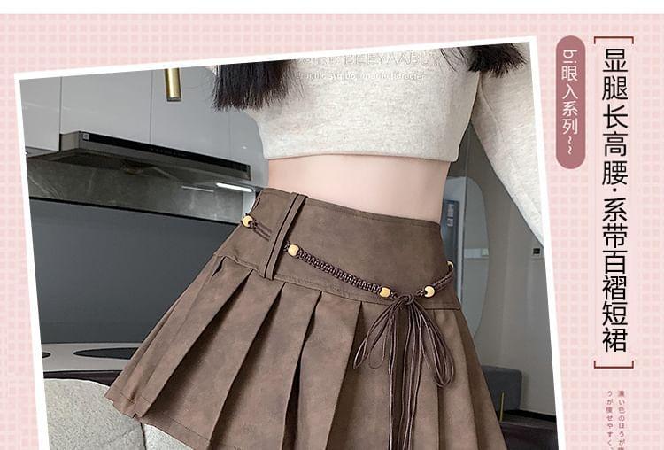 High Rise Plain Mini Pleated Skirt Product Image