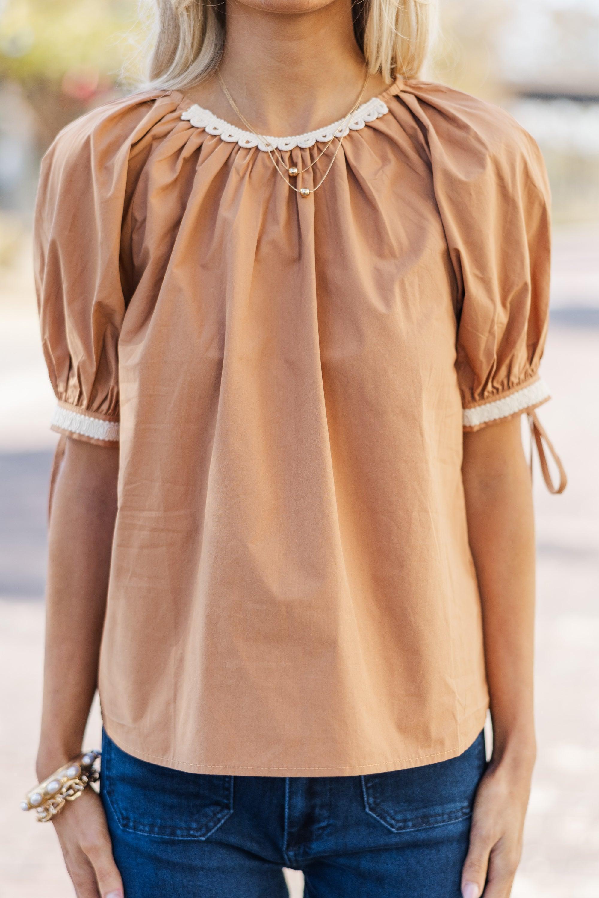 Love One Day Mocha Brown Embroidered Blouse Female Product Image