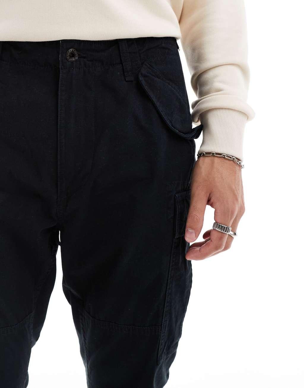 Polo Ralph Lauren slub canvas slim fit cargo pants in black Product Image