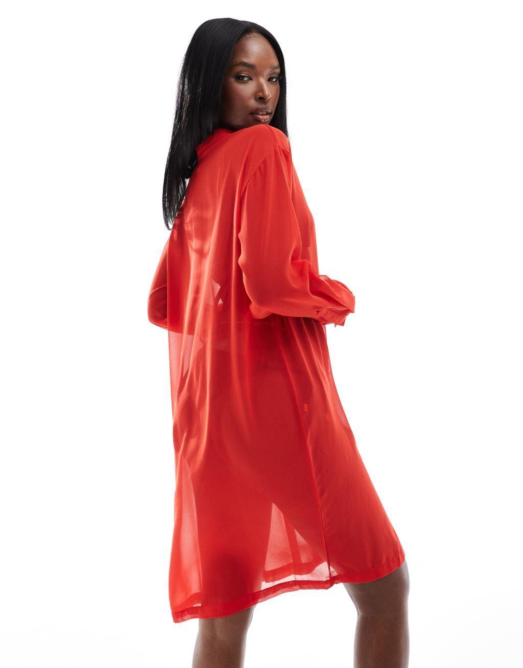 Threadbare beach shirt dress in red Product Image