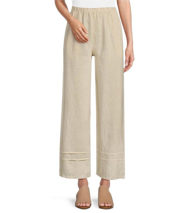 Bryn Walker Light Linen Wide-Leg Pintuck Detail Coordinating Pull-On Ankle Pants Product Image