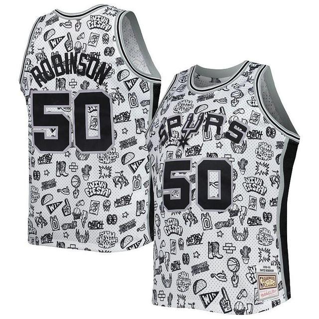 Mens Mitchell & Ness David Robinson San Antonio Spurs 1998-99 Hardwood Classics Doodle Swingman Player Jersey Product Image