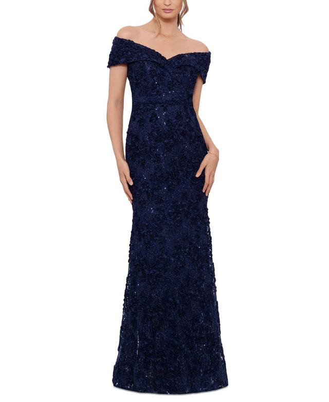 Xscape Off the Shoulder Embroidered Gown Product Image