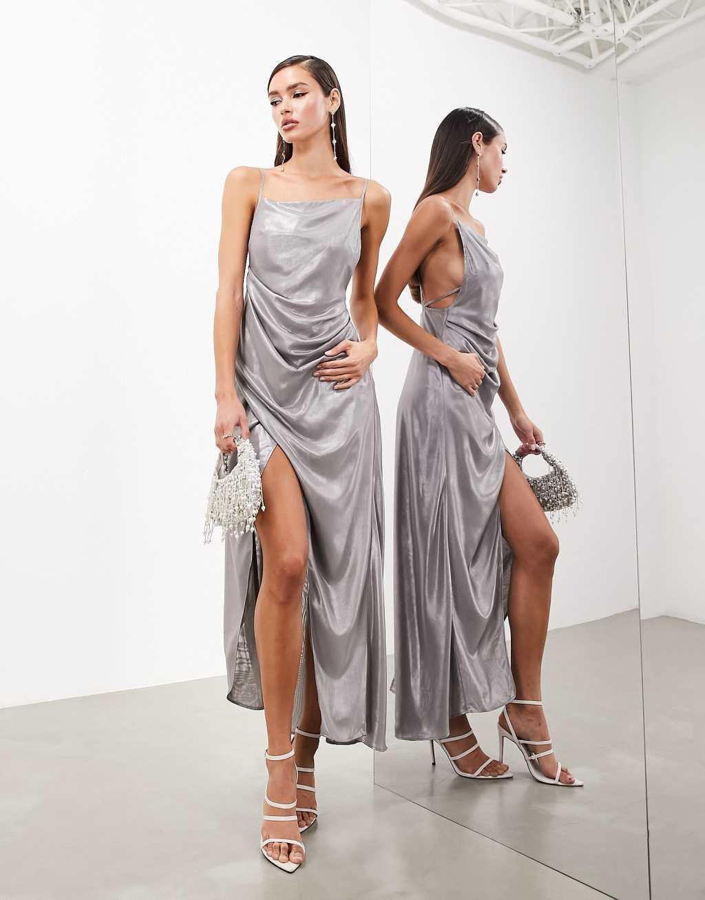 ASOS EDITION metallic cami maxi dress with drape detail Product Image