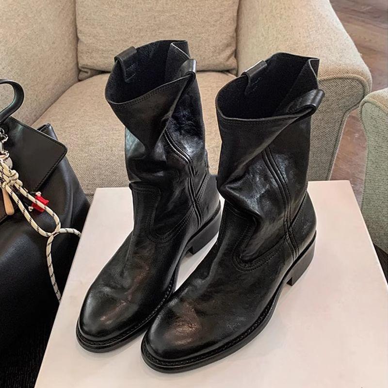 Plain Chunky Heel Mid-Calf Boots Product Image