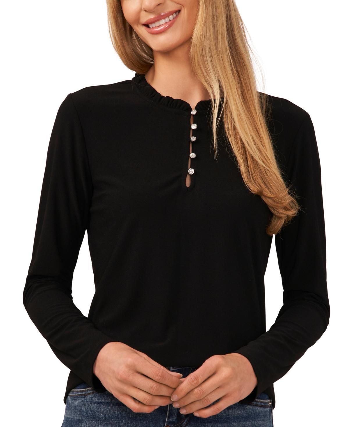 CeCe Ruffle Trim Knit Henley Product Image