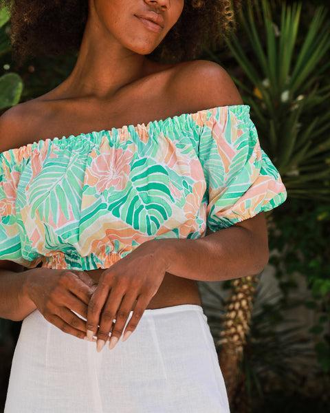 The Hawaii - Linen Off-the-Shoulder Crop Top Product Image