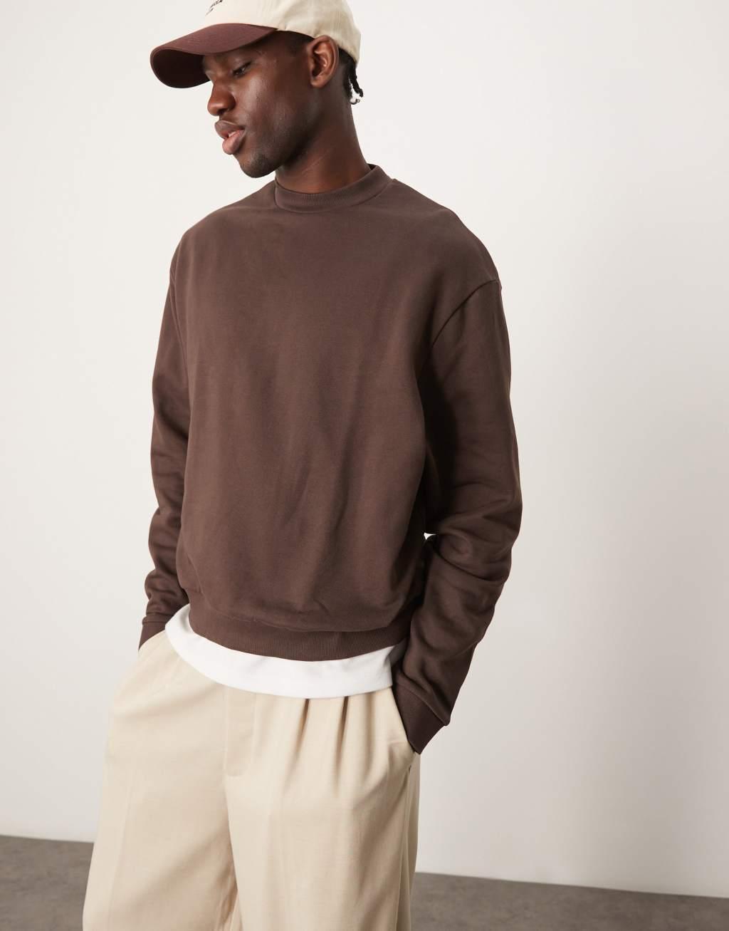 ASOS DESIGN essential boxy oversized sweatshirt in brown Product Image