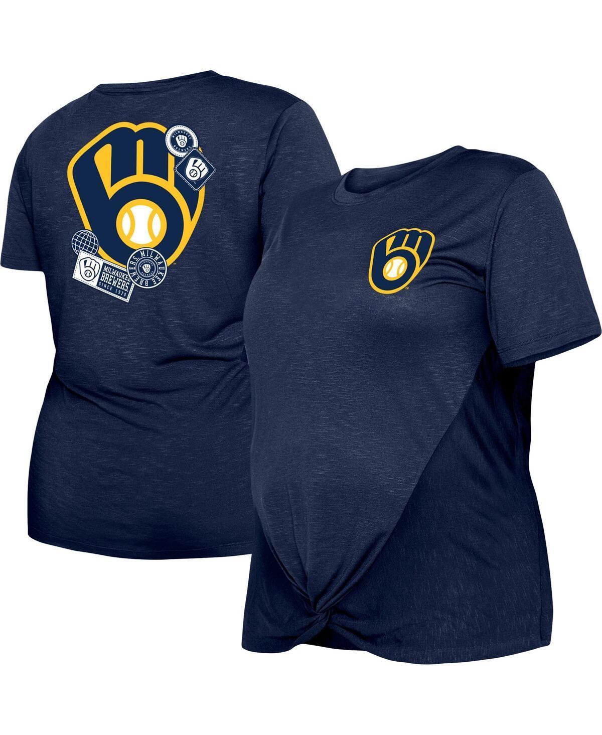 Women's New Era Navy Milwaukee Brewers Plus Size Two-Hit Front Knot T-Shirt Product Image