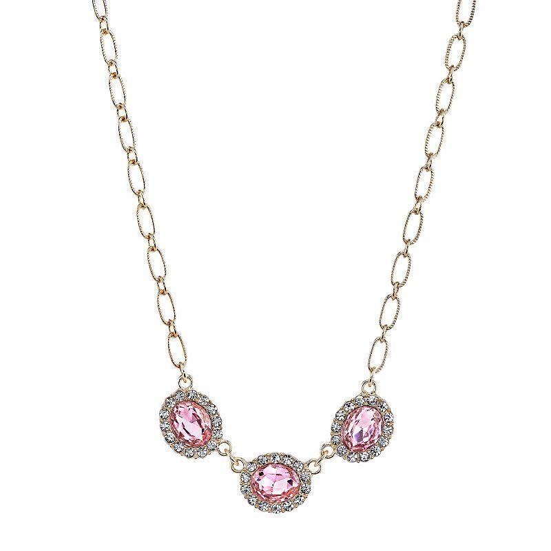 1928 Triple Pink Oval Halo Necklace, Womens Product Image