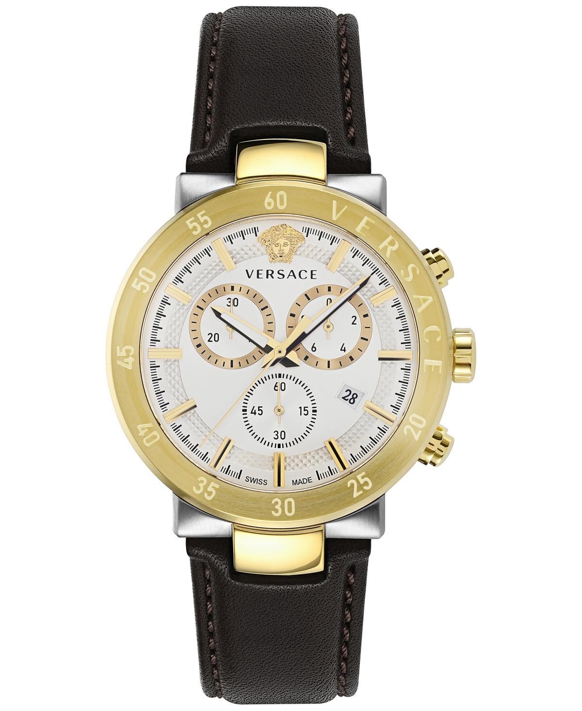 Versace Mens Swiss Chronograph Urban Mystique Black Leather Strap Watch 43mm - Gold Product Image