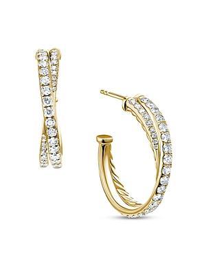 Womens Pav Crossover Hoop Earrings In 18K Yellow Gold With Diamonds Product Image