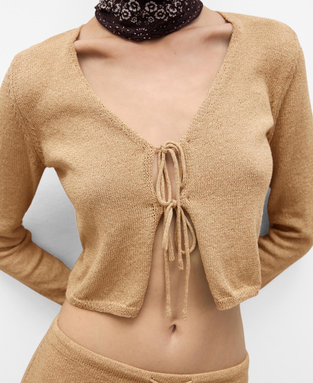 Mango Womens Bow Detail Knitted Cardigan Sweater Product Image