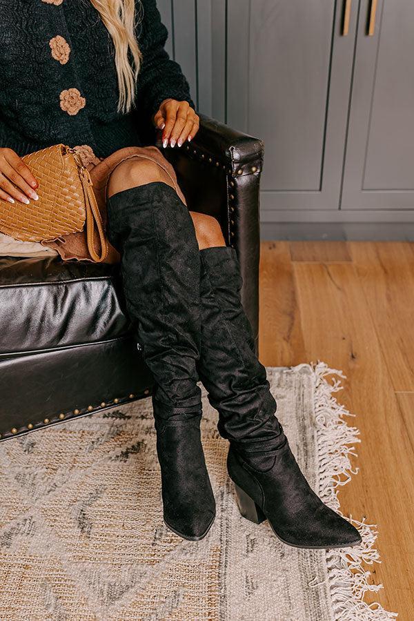 The Evelyn Faux Suede Knee High Boot In Black Product Image