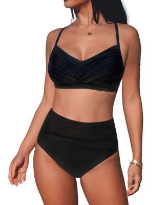 Cupshe Womens Onyx Lace-Up Bikini Top & Ruched Bottoms Set Product Image