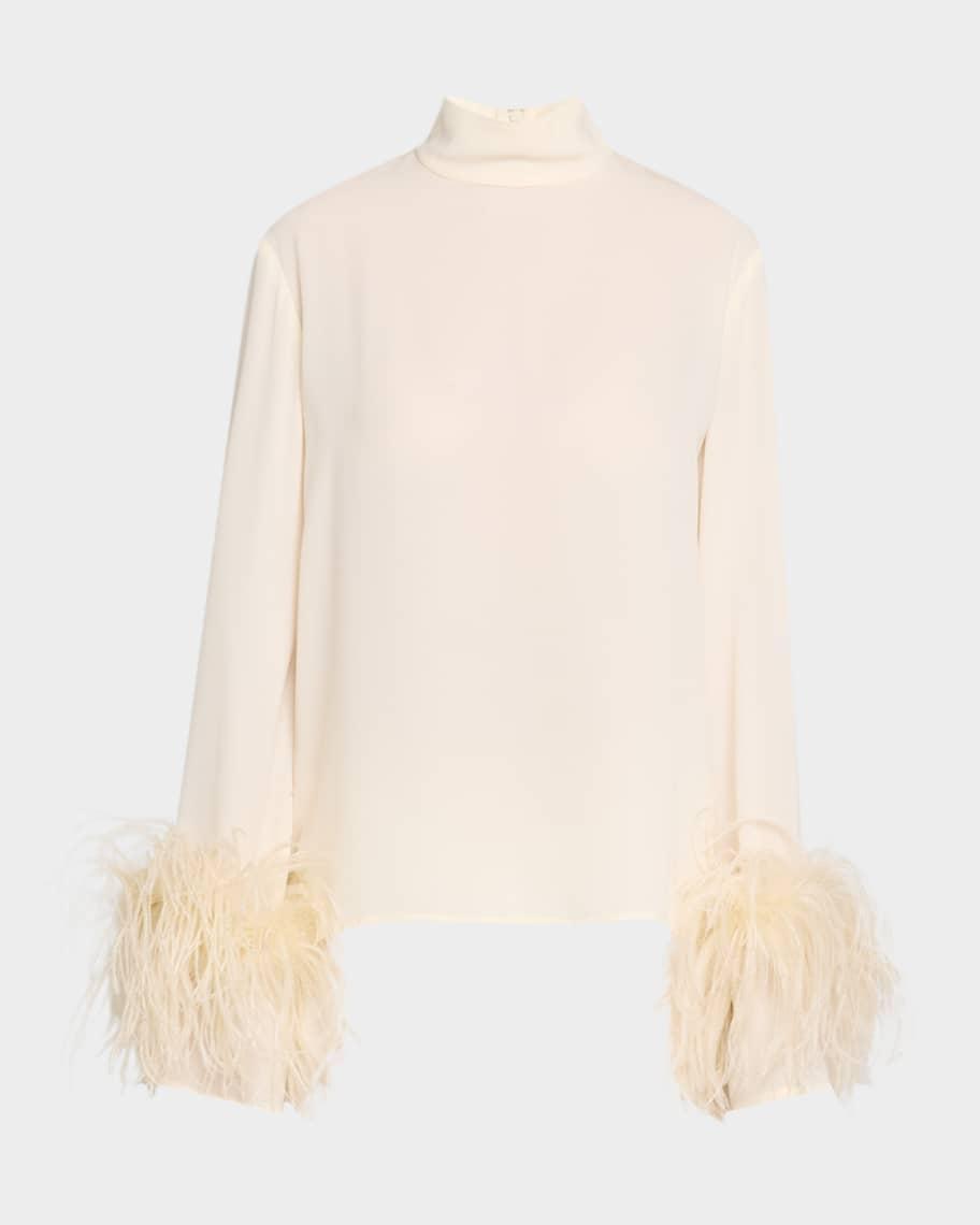 Feather-Cuff Long-Sleeve Lightweight Georgette Top Product Image