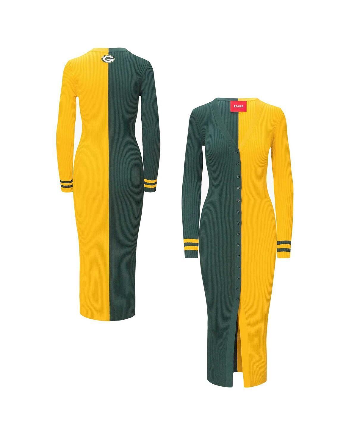 Womens Staud Green Green Bay Packers Shoko Knit Button-Up Sweater Dress - Green Product Image