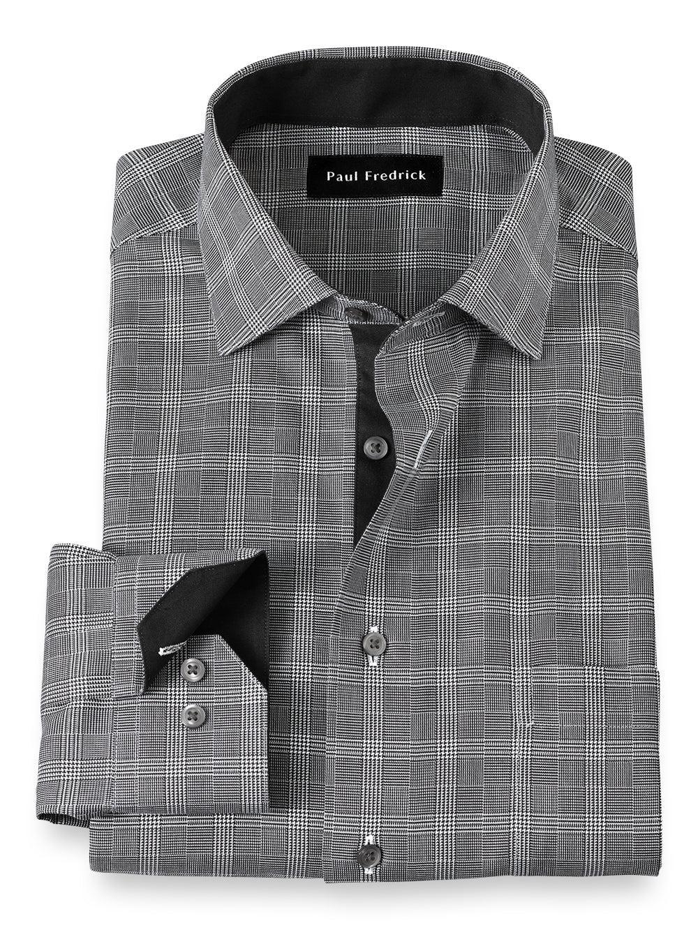 Non-iron Cotton Plaid Dress Shirt With Contrast Trim Product Image