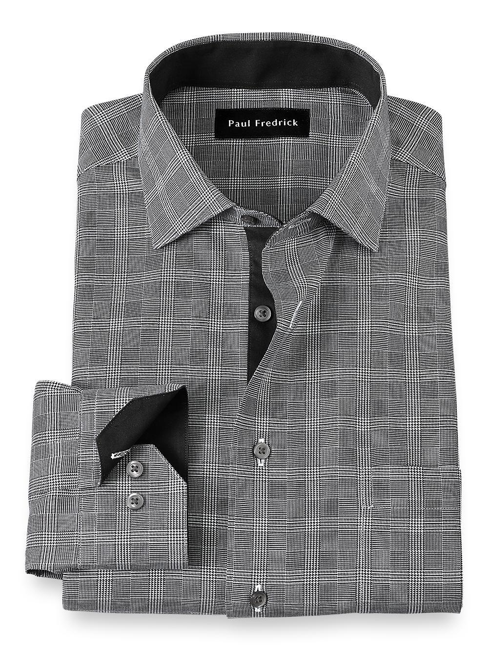 Slim Fit Non-iron Cotton Plaid Dress Shirt With Contrast Trim Product Image