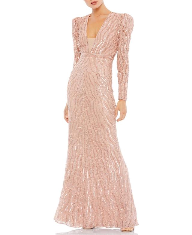 Beaded Puff Sleeve Trumpet Evening Gown Product Image