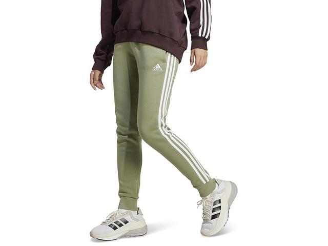 adidas Essentials 3-Stripes Fleece Pants (Tent Green) Women's Clothing Product Image