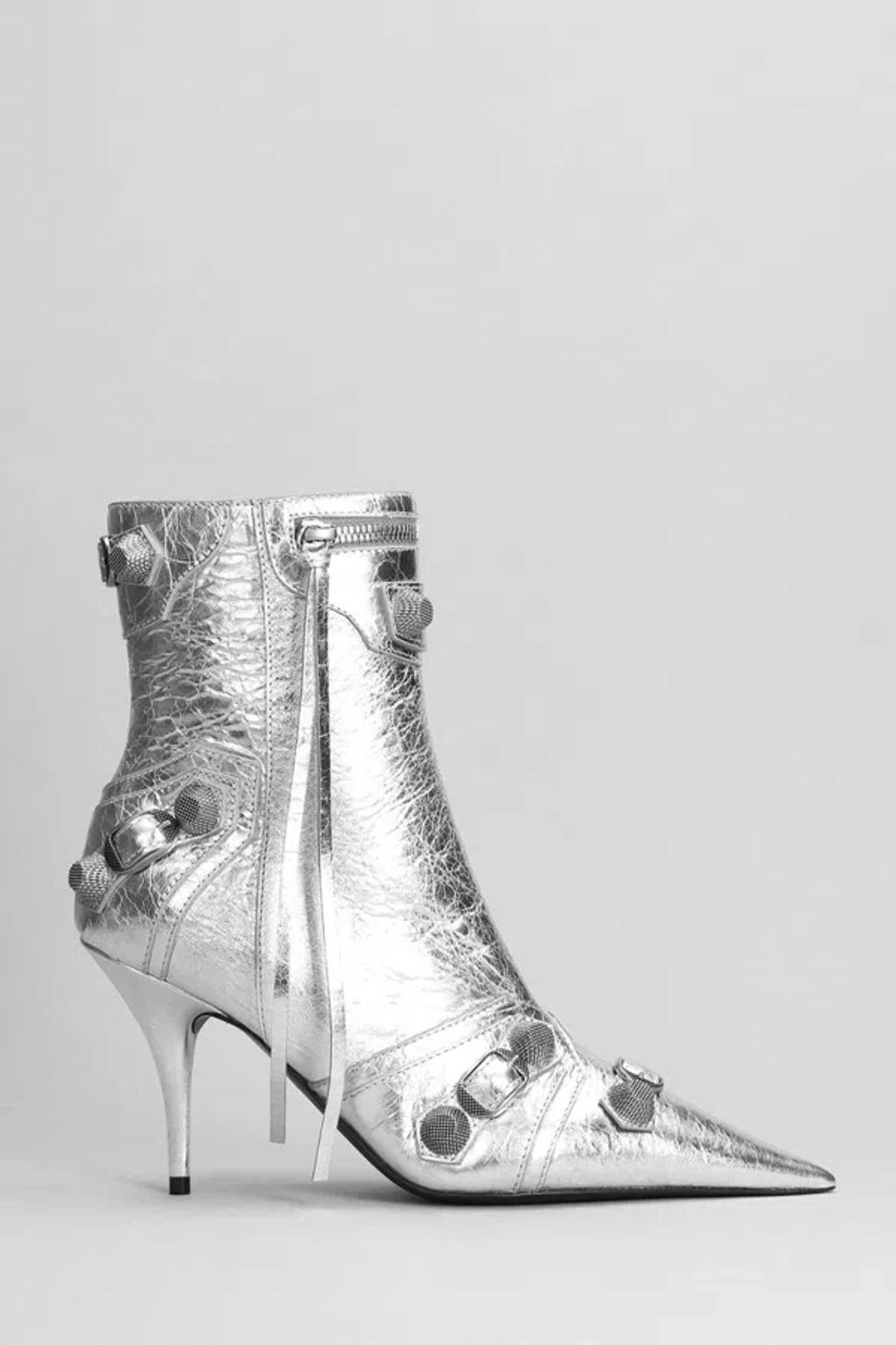 BALENCIAGA Cagole Pointed Toe Bootie In Silver Product Image