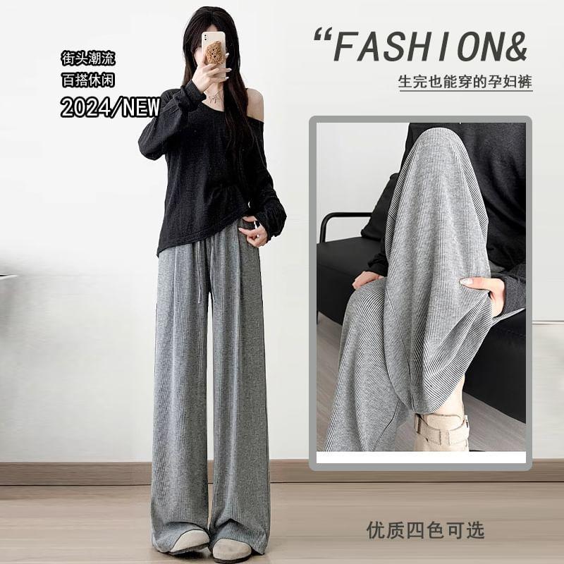 Maternity Mid Rise Striped Wide Leg Pants Product Image