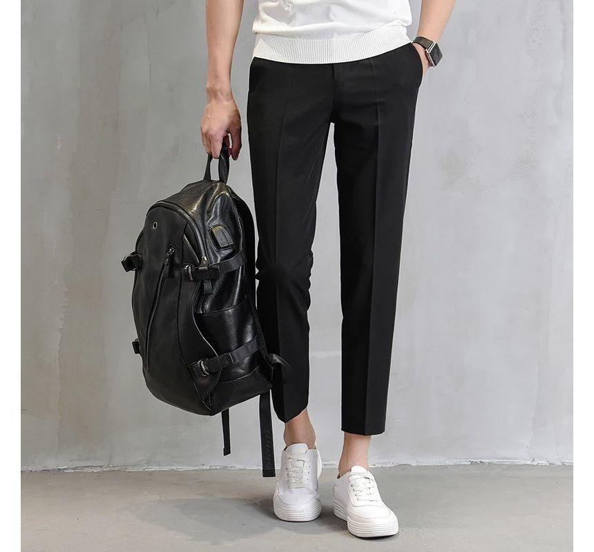 Mid Rise Plain Crop Tapered Pants Product Image