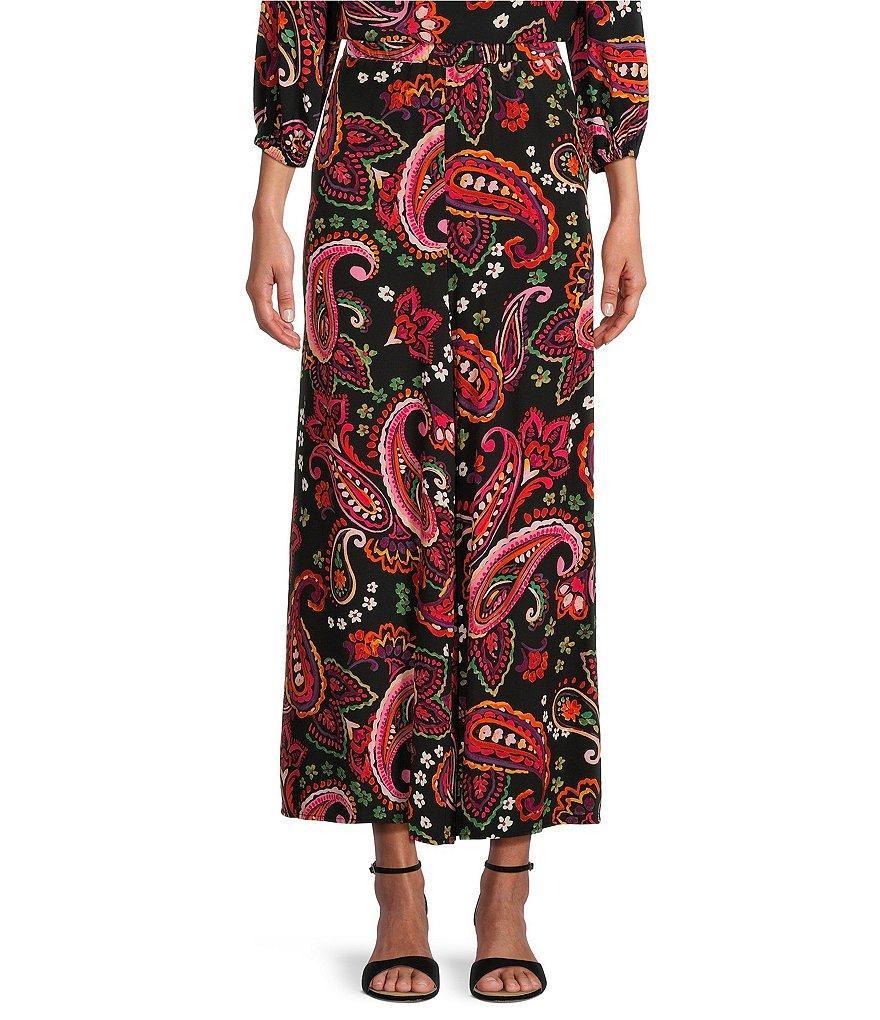 Slim Factor by Investments Watercolor Paisley Print Wide Leg Coordinating Ankle Pants Product Image