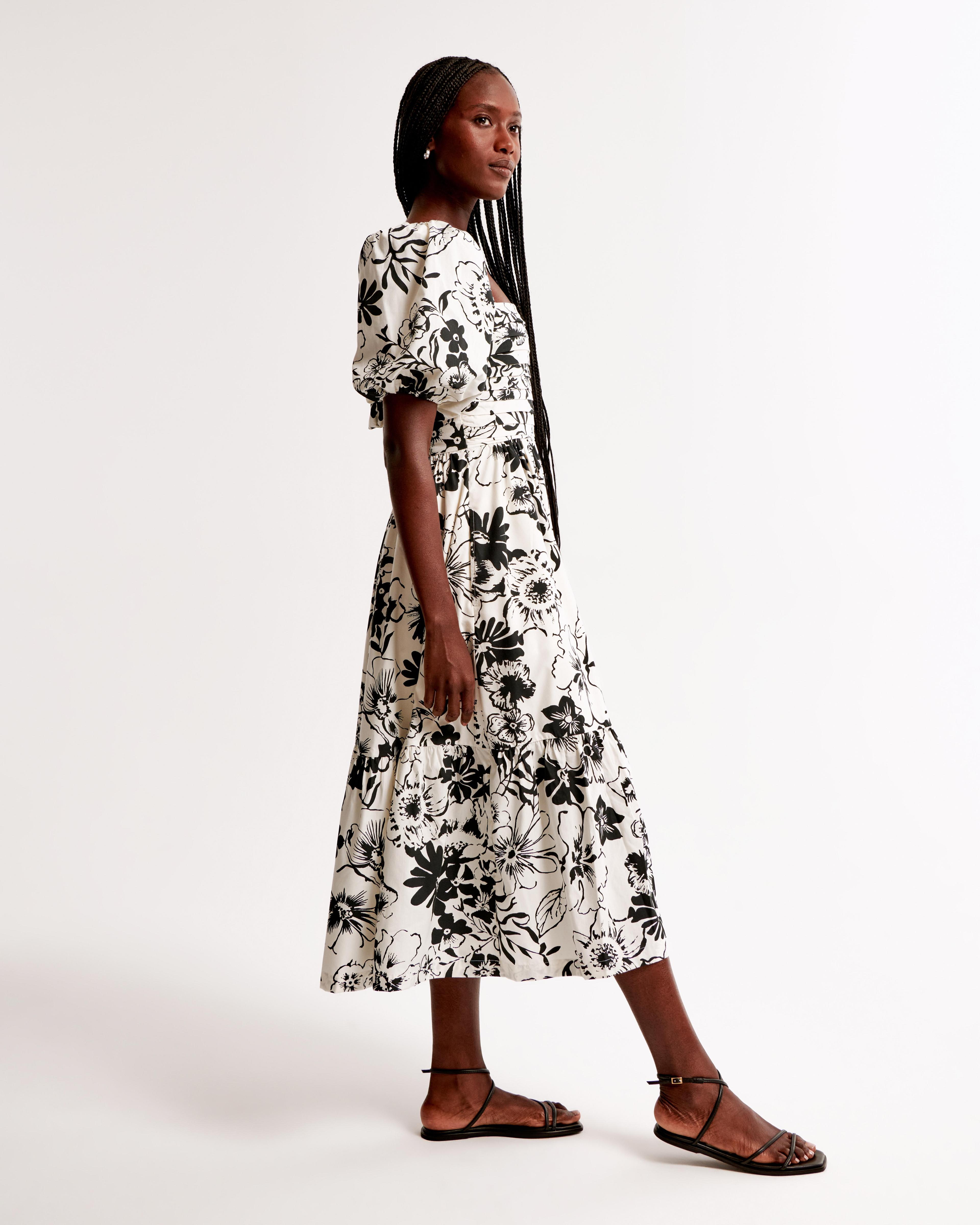 The A&F Emerson Poplin Puff Sleeve Midi Dress Product Image