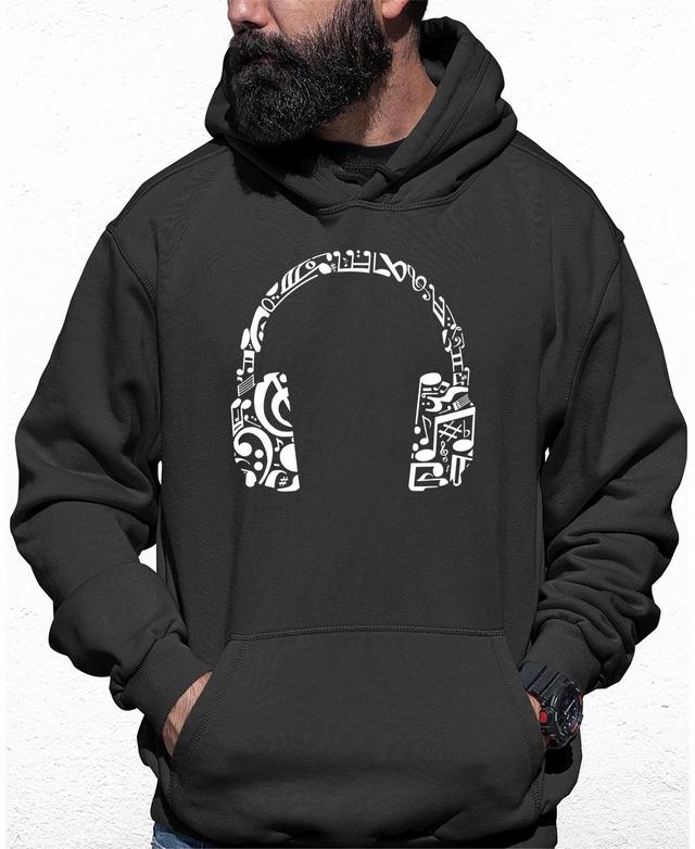 Mens Music Note Headphones Word Art Hooded Sweatshirt Product Image