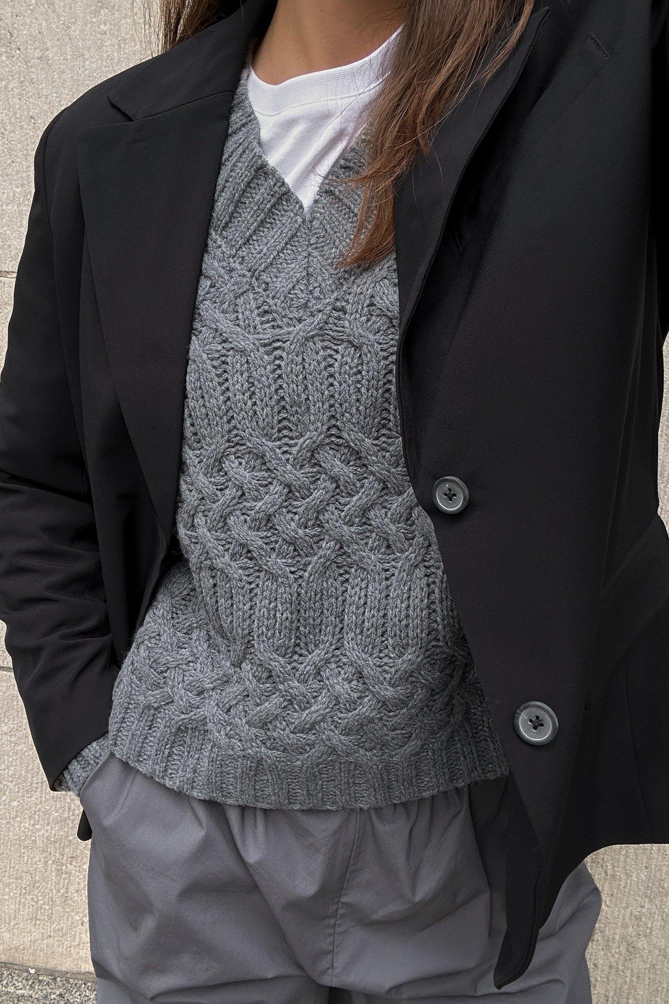 Cable Knitted V-Neck Sweater Product Image