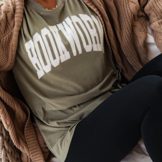 Bookworm Olive Oversized Graphic Tee Product Image