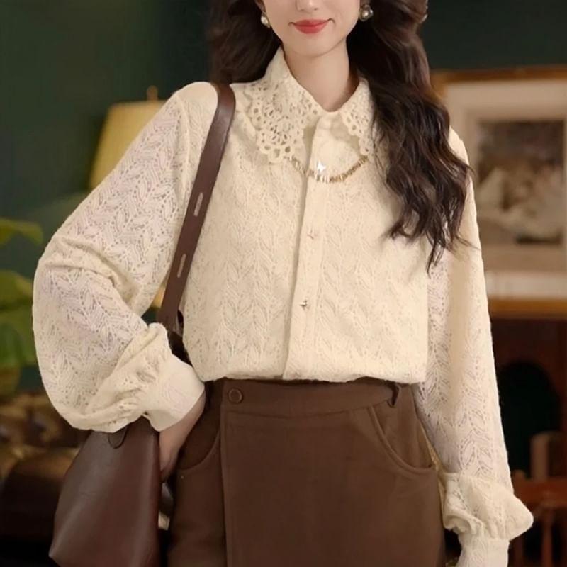 Puff-Sleeve Lace Shirt Product Image