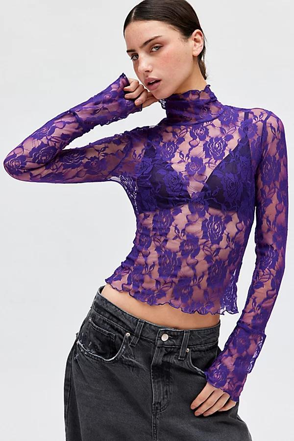 Out From Under Clarise Sheer Rose Floral Lace Turtleneck Top Womens at Urban Outfitters Product Image