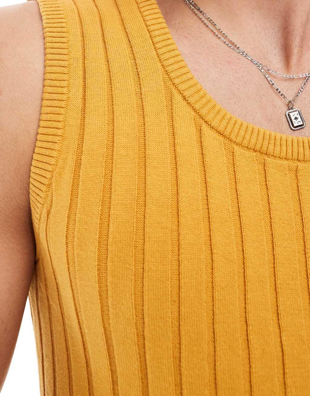 ASOS DESIGN muscle lightweight knitted rib tank top in mustard Product Image