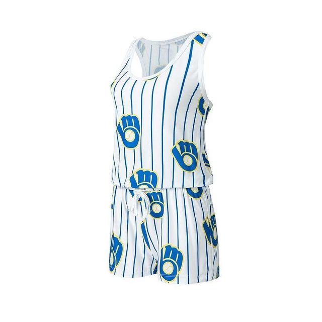 Womens Concepts Sport White Milwaukee Brewers Reel Pinstripe Knit Romper Product Image