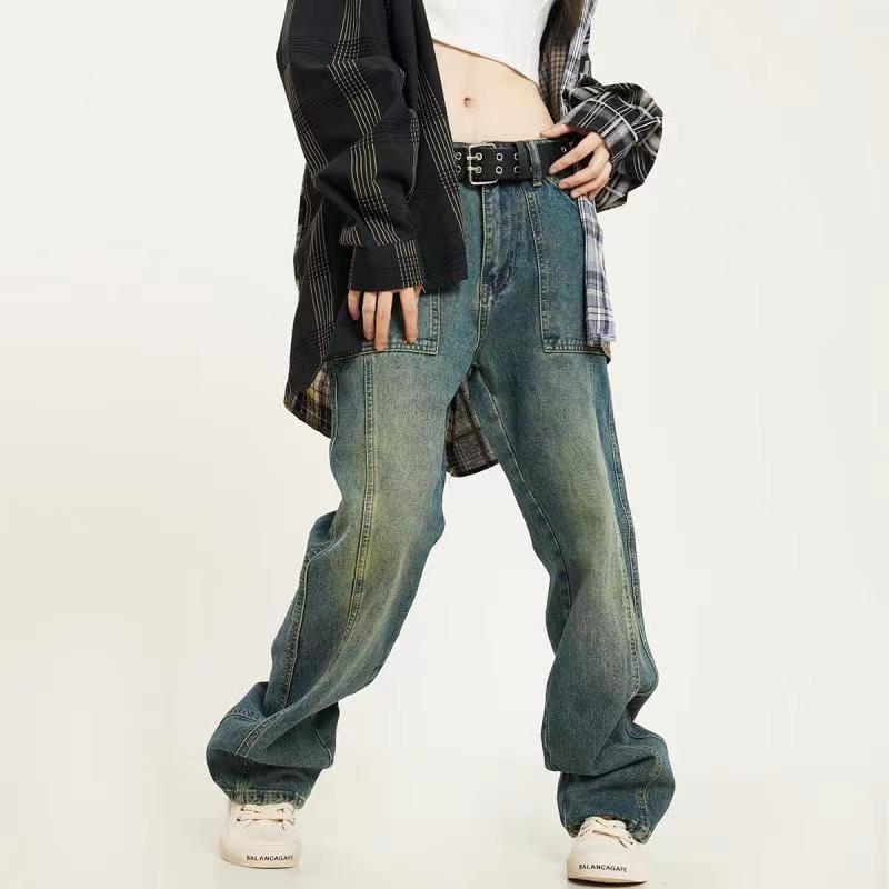 RTK (W) No. 1007 DENIM RECONSTRUCTED DRAPE WIDE JEANS product image